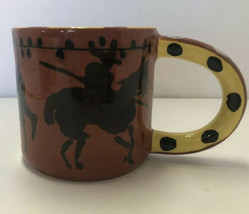 Orange Brown Yellow Handle Bull Fighting Coffee Mug JW98 Signed - $24.70
