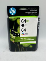 NEW - Genuine HP 64XL Black 64 Tri-Color Ink Cart Combo Pack EXP 2026 To... - £45.47 GBP