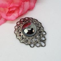 Vintage Silver Tone &amp; Faux Hematite Cabochon Dress or Scarf Clip - £7.72 GBP