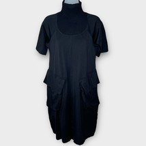 ALEMBIKA knit mock panel drape pocket black lagenlook short sleeve dress... - £61.71 GBP