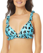 California Sunshine Multi Color Animal Print Bikini Triangle Ruffles Swim Top M - £13.44 GBP