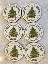 6  Christmas Tree Round Coasters Pimpernel Set 6 Cork Back. - $218.20 MXN