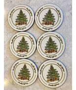 6  Christmas Tree Round Coasters Pimpernel Set 6 Cork Back. - $218.20 MXN