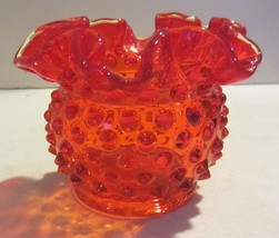 Vintage Fenton Amberina Ruffled Top Hobnail Rose Bowl Vase - £18.59 GBP