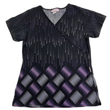 Scrub Works Womens Top Small Purple Geometric Shirt Work Uniform Short S... - $12.37