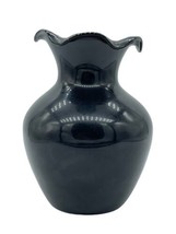 Vase Black Ruffle Glass Vintage 4.5&quot; Decor Amethyst Dark Purple - £14.39 GBP