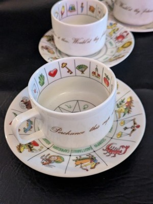 Set of 6 Shamrock Heart Horoscope Tea Reading Fortune Teller Cup Saucer Item image 5