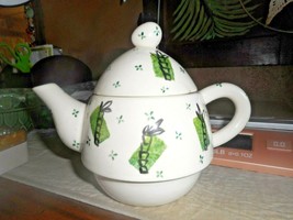 Vintage Ceramic Teapot with Lid White with Green Squares and Palm Tree Design/EU - £14.29 GBP