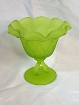 VTG Westmoreland Compote Dish Satin Green Glass Footed Pedestal Candy Ic... - $23.36