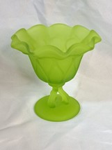 VTG Westmoreland Compote Dish Satin Green Glass Footed Pedestal Candy Ic... - £18.37 GBP