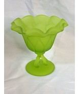 VTG Westmoreland Compote Dish Satin Green Glass Footed Pedestal Candy Ic... - £18.33 GBP