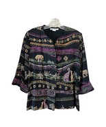 VTG Dress Barn Safari Print Blouse | Shoulder Pads | Side Slits | Made in USA | - €29,18 EUR