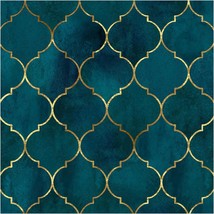 Peel And Stick Wallpaper Graphic Trellis Emerald/Sapphire Blue/Gold Removable - £26.71 GBP