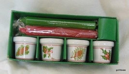 Vintage Set of 4 Christmas Candle Holders and Candles Gift Boxed Enesco 1989 - £15.04 GBP