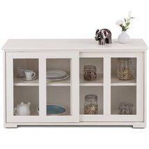 Modern Cream White Wood Buffet Sideboard Cabinet with Glass Sliding Door - €224,72 EUR