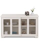 Modern Cream White Wood Buffet Sideboard Cabinet with Glass Sliding Door - $258.88