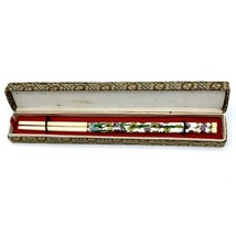 Vintage Enamel Floral Cloisonné Asian Chopsticks in Box 8 5/8” Green Purple - £8.05 GBP