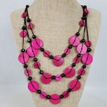 Vintage Tribal Hippie Statement Necklace 23 Inch Pink Draping Casual Career - $12.06