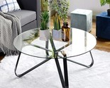 Round Coffee 31.5&quot; Tempered Glass Top Black Metal Center Tables Small Ci... - $216.99