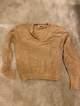 Vintage Izod Lacoste Sweater Mens Medium Beige Acrylic V Neck Pullover USA 80s - £22.24 GBP
