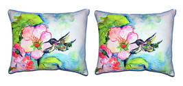 Pair of Betsy Drake Hummingbird and Hibiscus Outdoor Pillows 16 Inch x 20 Inch - £71.44 GBP