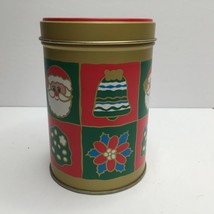 Christmas Holiday Cylinder Cookie Candy Present Tin Gift Giving Santa Bell - £11.96 GBP