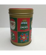 Christmas Holiday Cylinder Cookie Candy Present Tin Gift Giving Santa Bell - £11.79 GBP