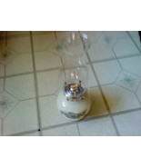 VINTAGE MILK BASE WITH FLOWERS AND  CLEAR GLASS  HURRICANE  TABLE LAMP - $62.57 CAD
