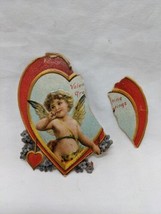 *Damaged* Vintage Embossed Victorian Die Cut Cupid Heart Valentines Day ... - $24.75