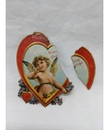 *Damaged* Vintage Embossed Victorian Die Cut Cupid Heart Valentines Day ... - $24.75