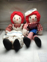 Vintage Raggedy Ann and Andy Plush Dolls Set Pair of 2 80s Original Outfit 24&quot; - $58.41