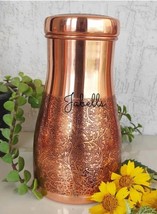 Pure Copper Embossed Design Bedroom Water Bottle with Inbuilt Glass, Health Bene - £35.57 GBP