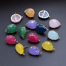 10pairs Color Stone Ear Posts Geometric Lavender Jade Earring with Loop Connecto - £56.58 GBP