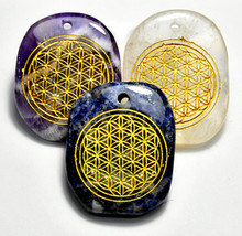 (set of 4 Flower of Life worry stone w/ hole - £35.69 GBP