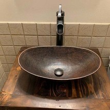 18&quot; Oval Copper Vessel Bathroom Sink in Brushed Sedona with Faucet &amp; Drain - $299.95