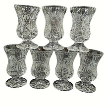 Vintage Pressed Glass Footed Juice Glasses Clear Flowers Diamonds Lot of 6 - £32.68 GBP