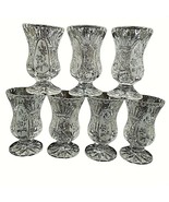 Vintage Pressed Glass Footed Juice Glasses Clear Flowers Diamonds Lot of 6 - £32.62 GBP