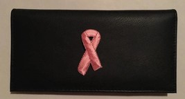 New Pink Ribbon Breast Cancer Awareness Design Leather Checkbook Cover - £17.39 GBP