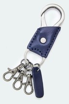 Modern Genuine Leather in Blue 3 Hooked Hanging Look Metal Keychain Keyr... - $12.38