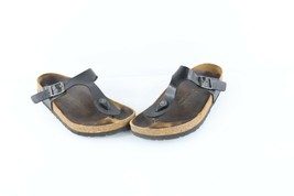 Vintage Birkenstock Womens 7 Distressed Leather Buckle Toe Thong Sandals Black - £39.52 GBP
