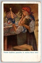 Christmas Mother Child Admiring Nativity Set Yugoslavia Greeting Postcard B39 - £12.73 GBP