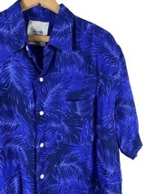 Tasso Elba Shirt Size Large Mens Silk Linen Blend Tropical Hawaiian Blue Print - £34.97 GBP