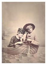 Two Young Ladies Sitting In Studio Prop Boat 1890s 5X7 Photo - $11.32