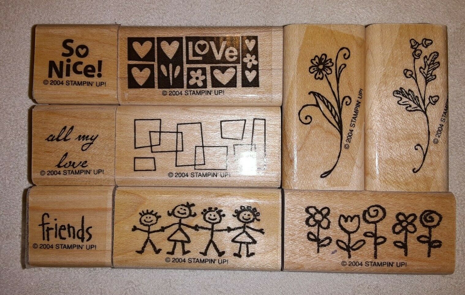 Primary image for Stampin' Up! Smorgasborders 9 Rubber Stamps Love Flowers Friends So Nice 2004
