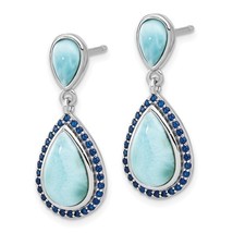 Sterling Silver Blue CZ &amp; Larimar Teardrop Dangle Earrings - £143.43 GBP