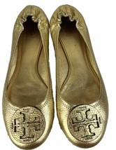 Tory burch Metallic Tumbled Gold Leather Reva Ballet Flats Size 9.5 - £66.31 GBP