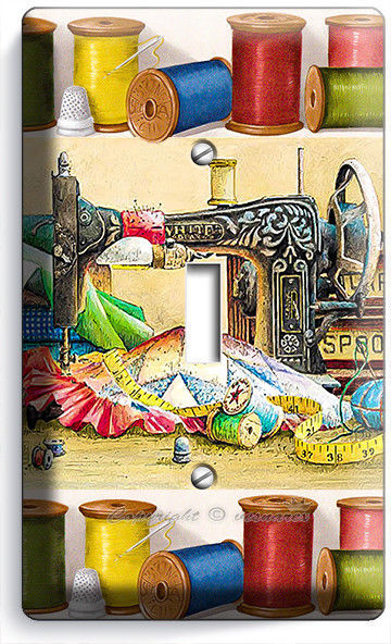 RETRO SEWING MACHINE SPOOLS THREAD SINGLE LIGHT SWITCH PLATES TAILOR ROOM DECOR