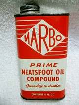 Vintage Collectible MARBO Prime Neatsfoot Oil Compound Metal Can-Saddles-Leather - £15.92 GBP