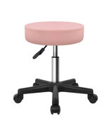 Adjustable Height Pink PU Leather Rolling Salon Stool with Wheels - KKTONER - $64.34