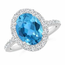 Authenticity Guarantee 
ANGARA Prong-Set Oval Swiss Blue Topaz Halo Ring with... - £1,238.08 GBP